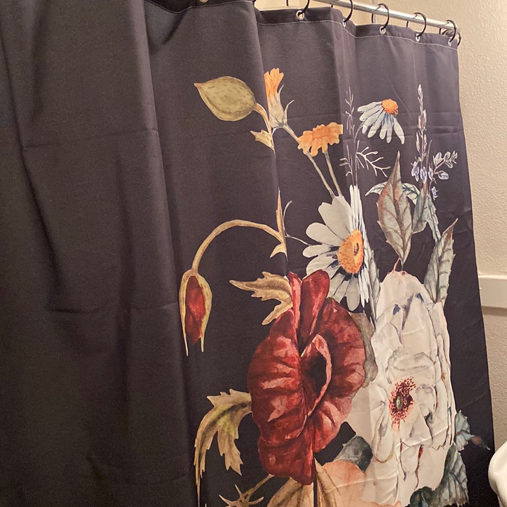 Black with bold flower print shower curtain